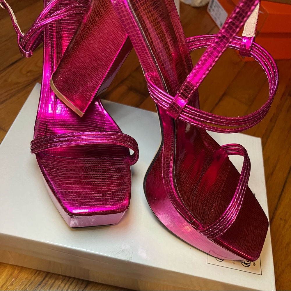 Pink Metallic Block Platform High Heels